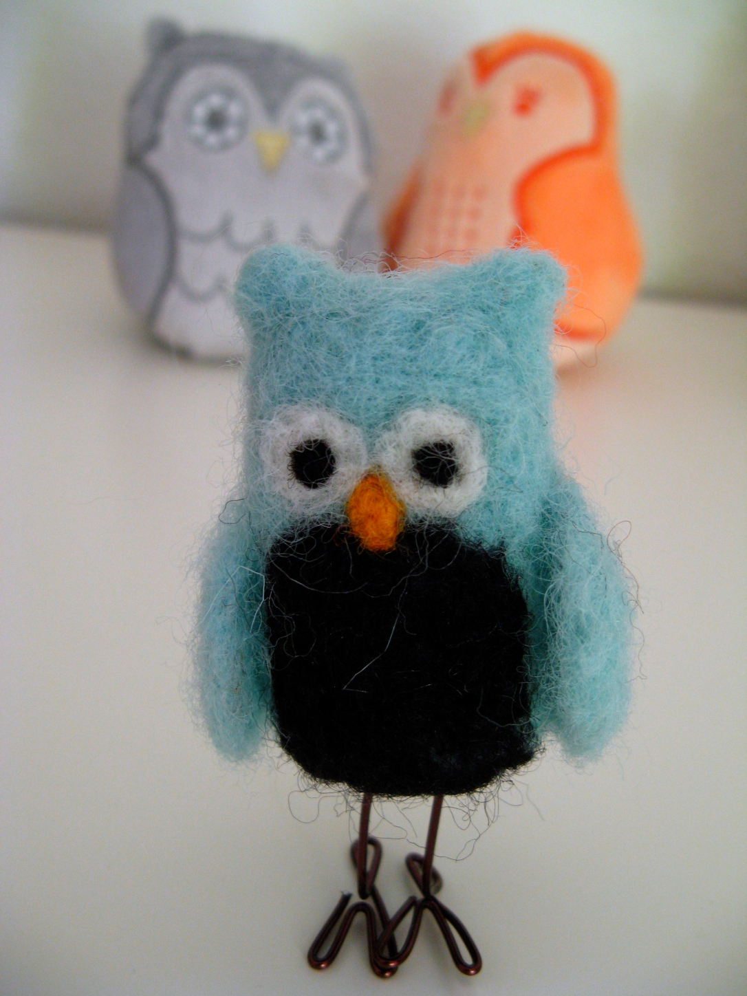 Handmade Felted Owl from BlissFull Essence / Evenswood Owlbums (Urban Outfitters Plush Owlets in the background) - Oaxacaborn - Aveline's room
