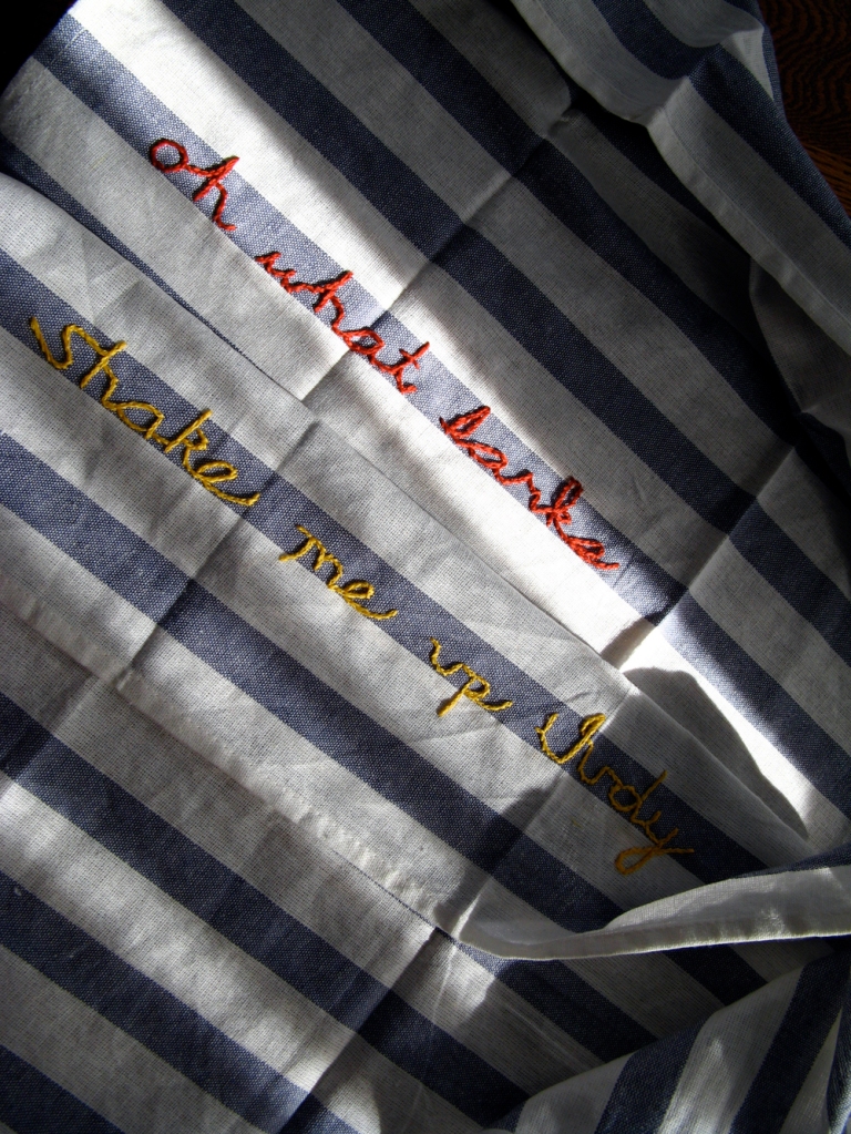 Charles Dickens Quotes Embroidered onto Striped Linen Kitchen Towels via Oaxacaborn