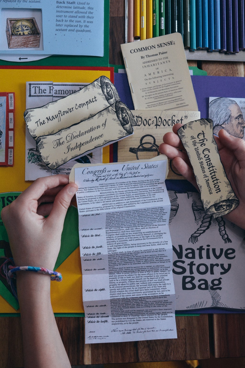 Mini replicas of historical source documents from the Sonlight lapbook kit